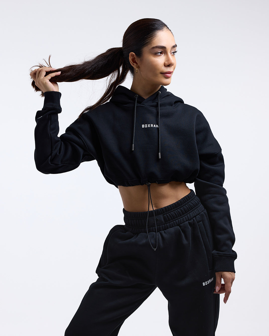 Crop Hoodie Women Women's Johnson Cropped Hoodie Black BOXRAW