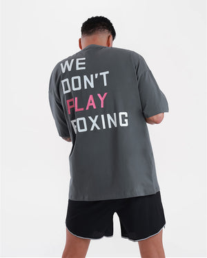 We Don't Play Boxing Oversized T-Shirt - Grey/Pink