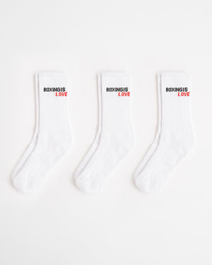 Boxing Is Love Crew Socks (3 Pairs) - White
