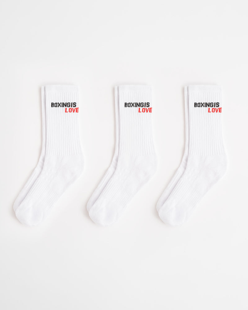 Boxing Is Love Crew Socks (3 Pairs) - White