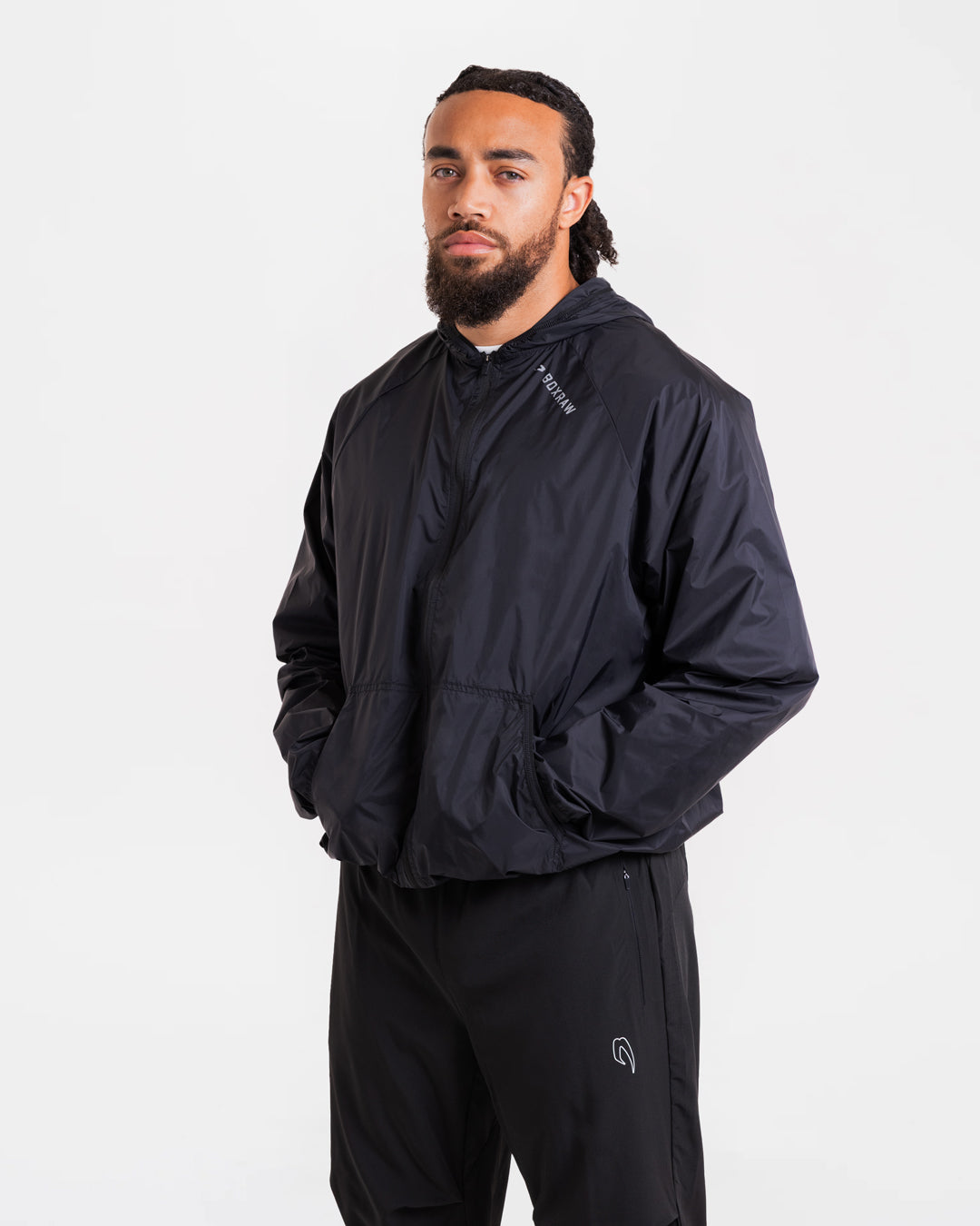 boxraw ジェナーロ・オーバーサイズ・ウィンドブレーカー・クルー Genaro Cropped Windbreaker Hoodie - Charcoal | BOXRAW