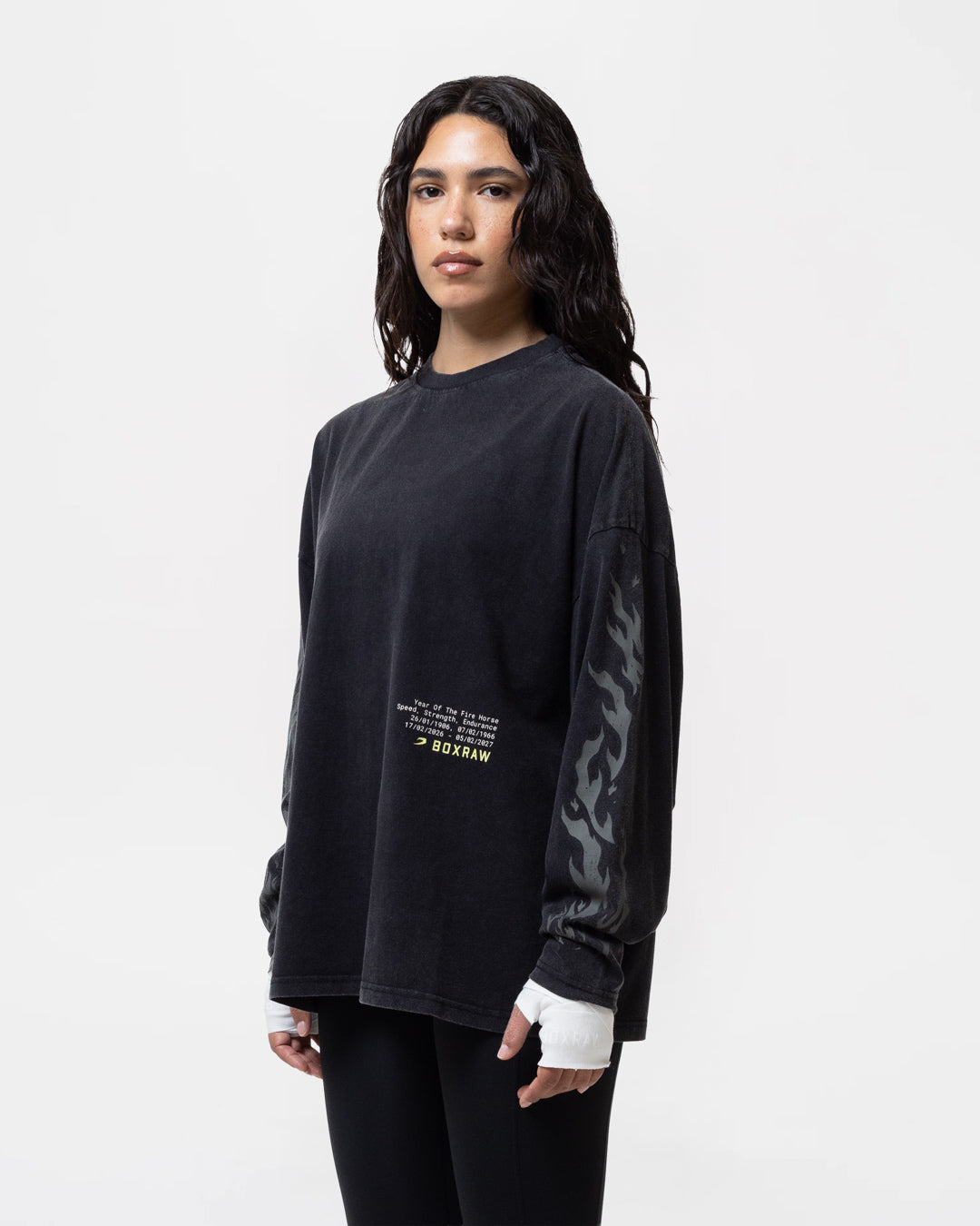 Sparring Club Fire Horse Long Sleeve T-Shirt - Washed Black
