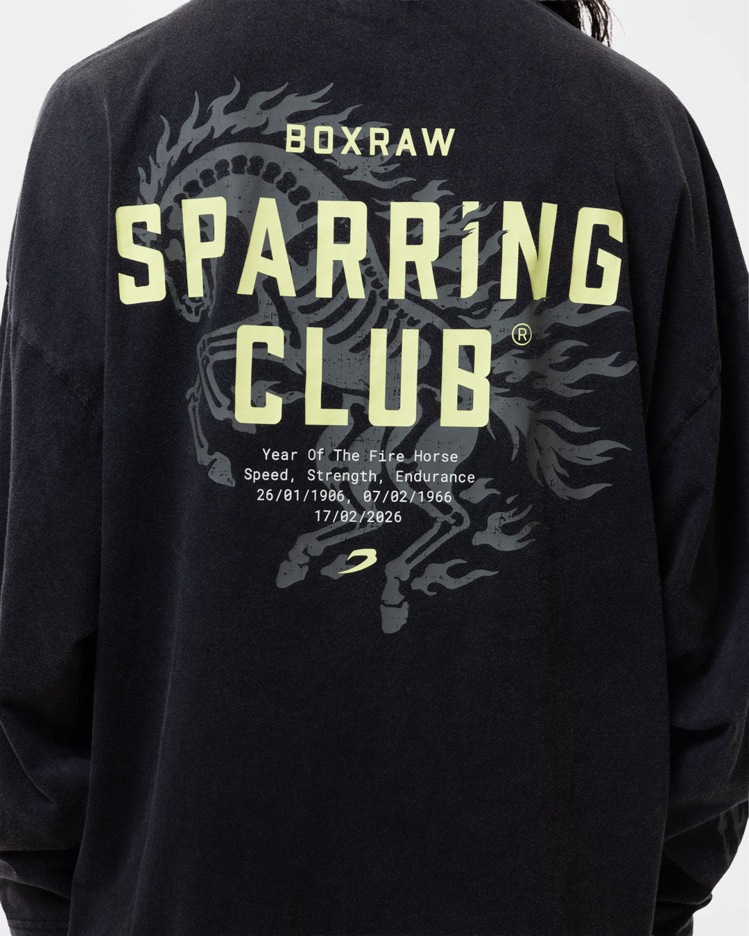 Sparring Club Fire Horse Long Sleeve T-Shirt - Washed Black