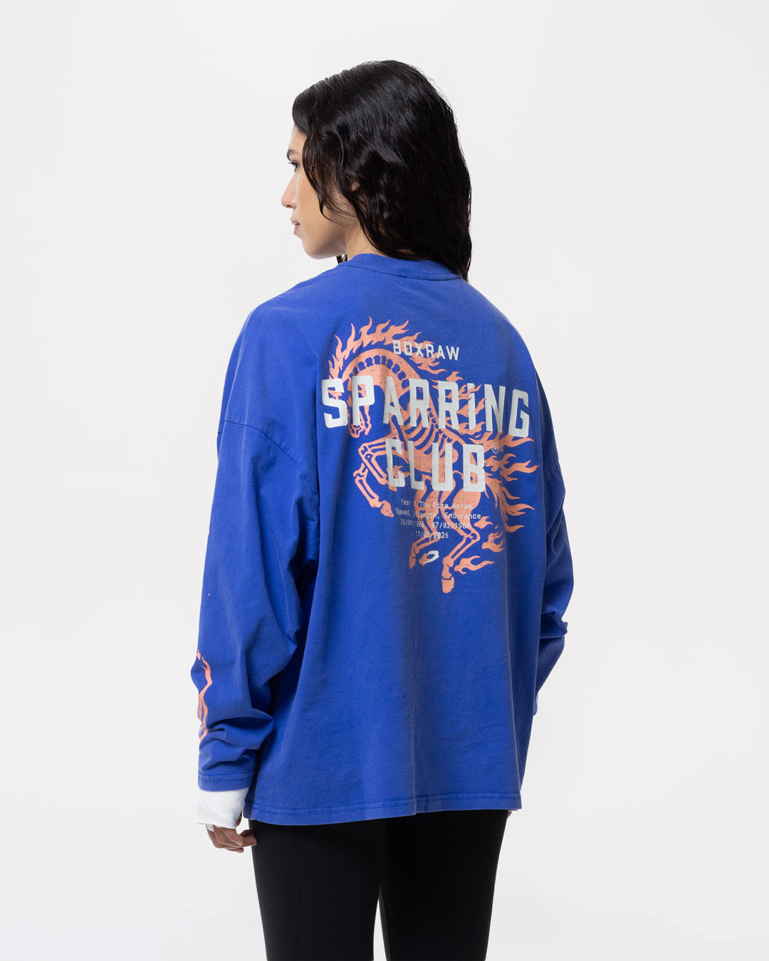 Sparring Club Fire Horse Long Sleeve T-Shirt - Washed Blue