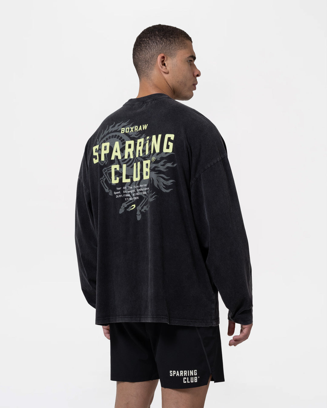 Sparring Club Fire Horse Long Sleeve T-Shirt - Washed Black