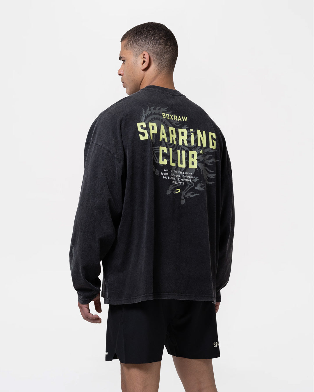 Sparring Club Fire Horse Long Sleeve T-Shirt - Washed Black