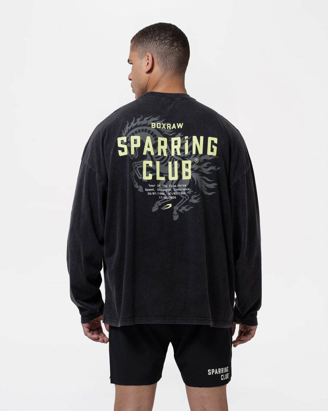 Sparring Club Fire Horse Long Sleeve T-Shirt - Washed Black