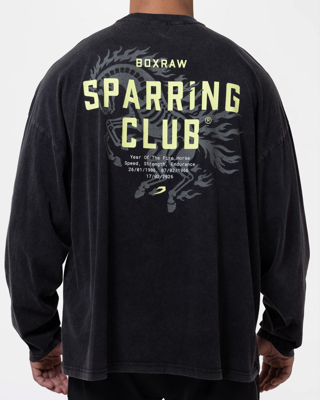 Sparring Club Fire Horse Long Sleeve T-Shirt - Washed Black