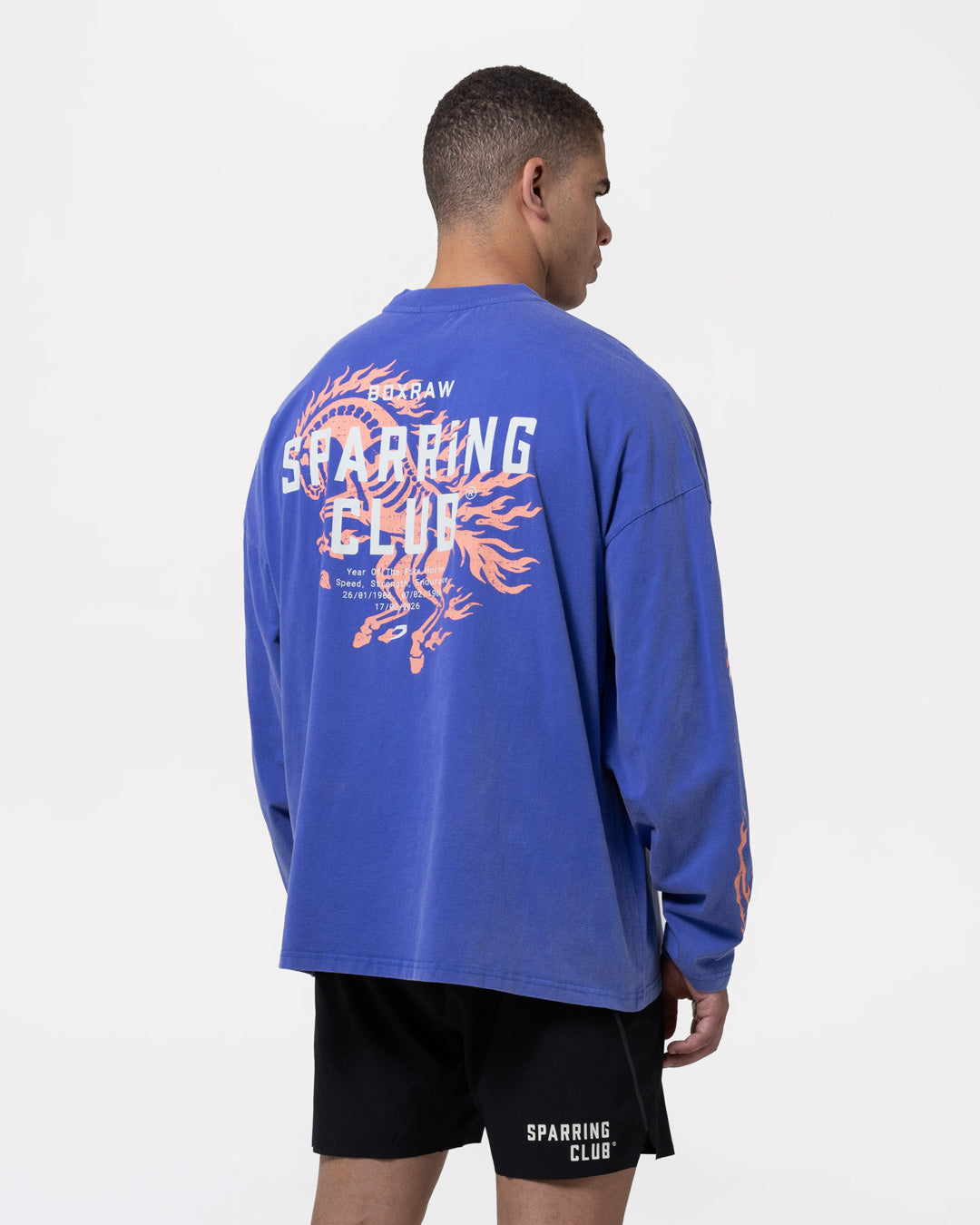 Sparring Club Fire Horse Long Sleeve T-Shirt - Washed Blue