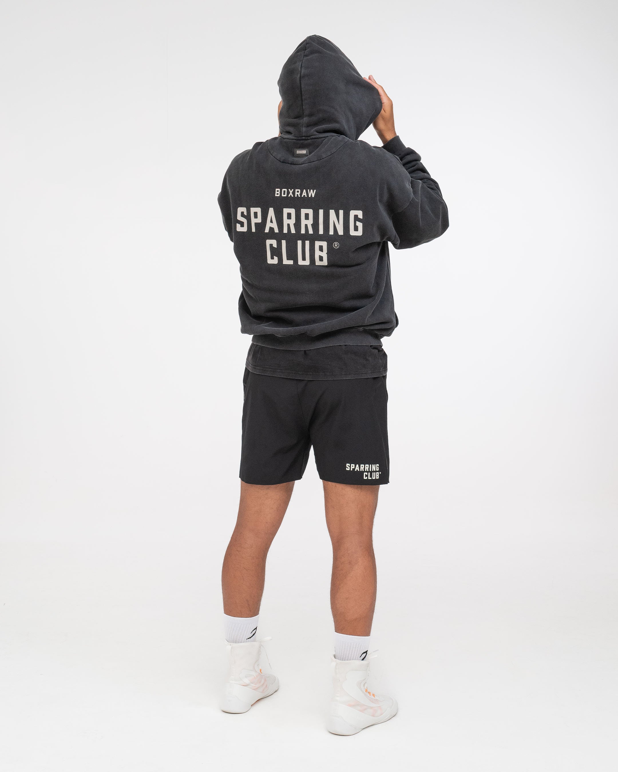 Sparring Club Oversized Zip Up Hoodie - Washed Black | BOXRAW