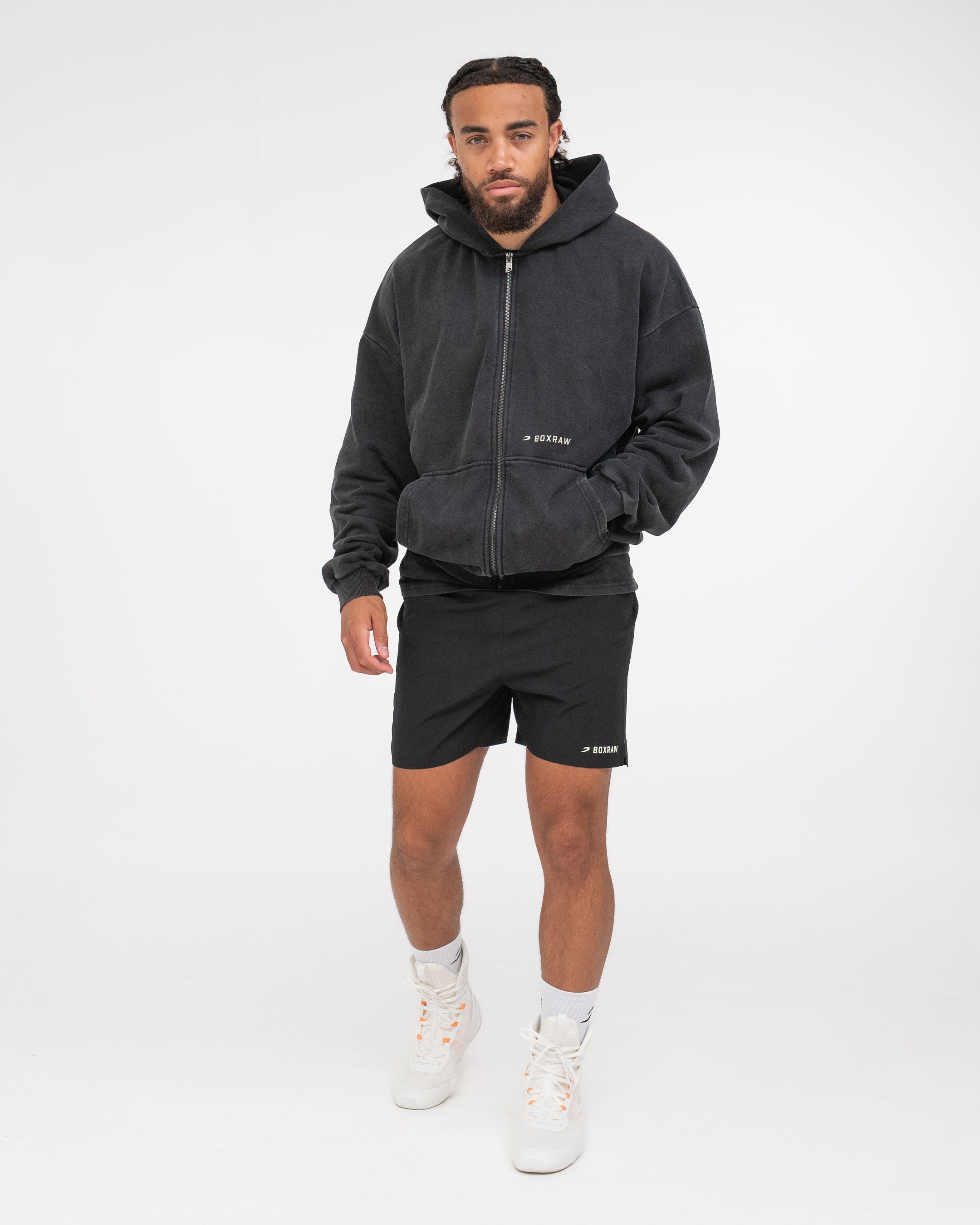 Sparring Club Oversized Zip Up Hoodie - Washed Black | BOXRAW