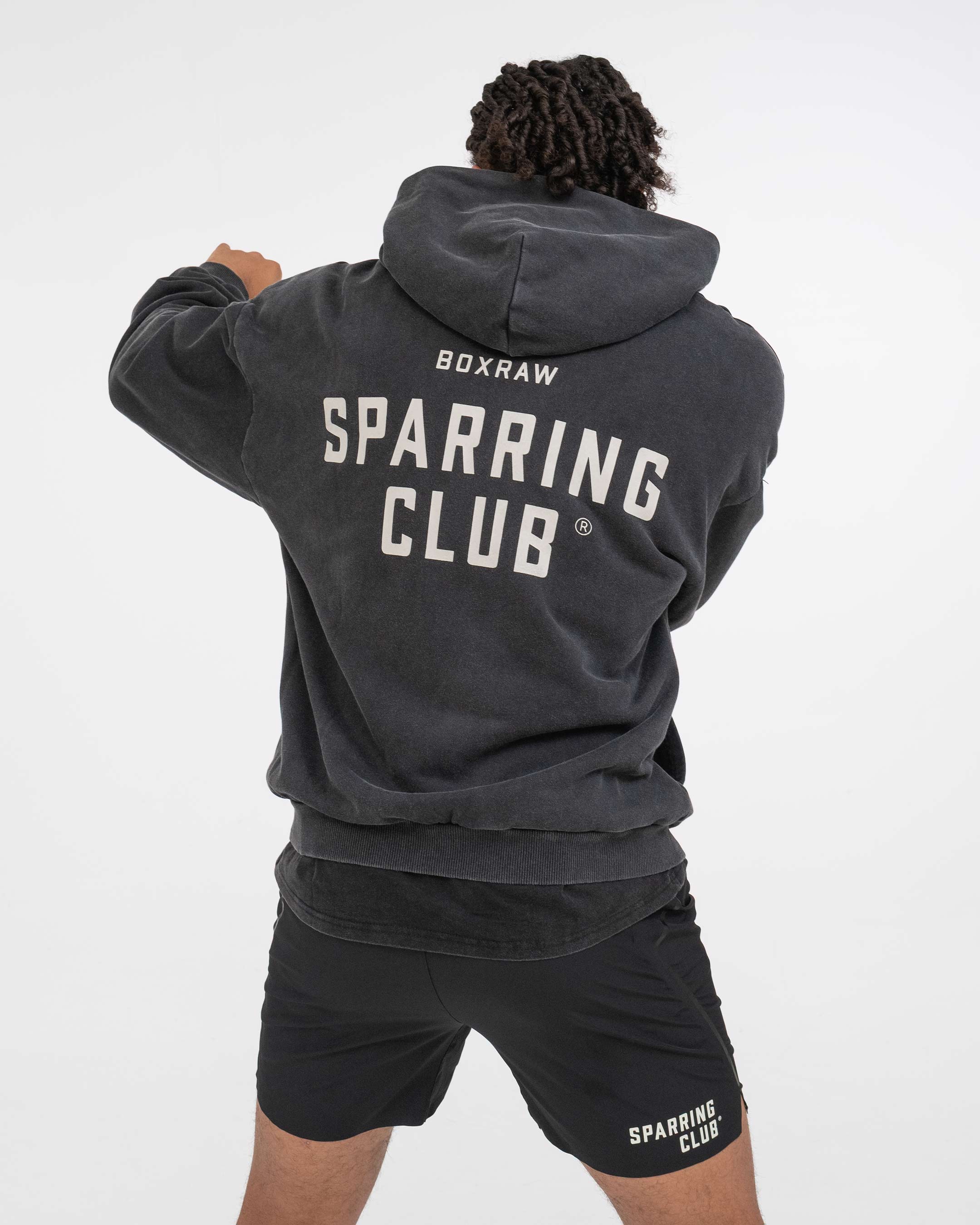 Sparring Club Oversized Zip Up Hoodie - Washed Black