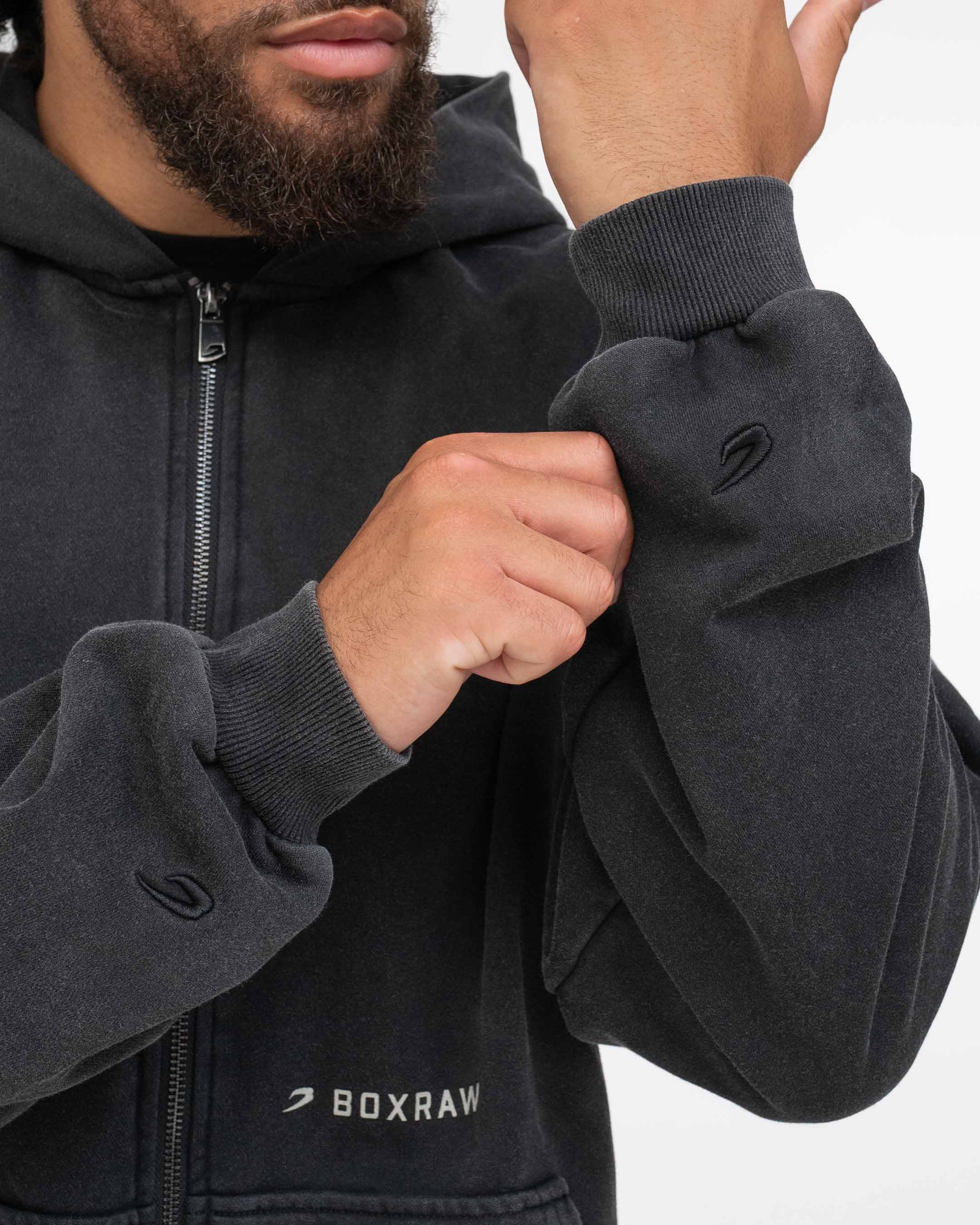 Sparring Club Oversized Zip Up Hoodie - Washed Black