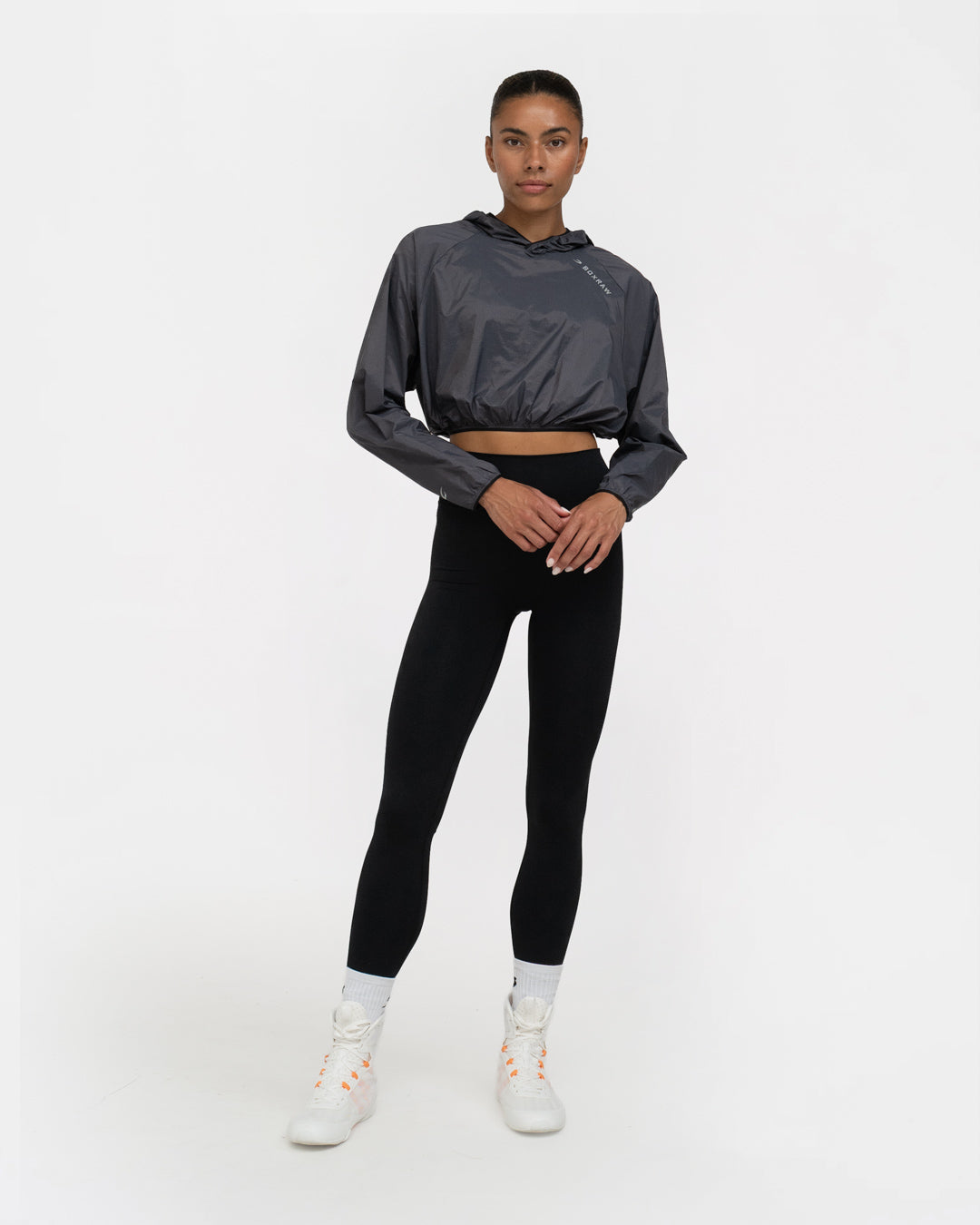 Genaro Cropped Windbreaker Hoodie - Charcoal