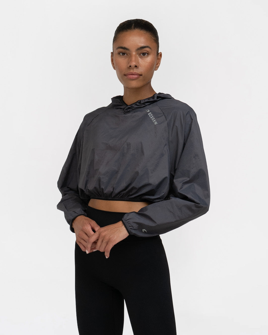 Genaro Cropped Windbreaker Hoodie - Charcoal