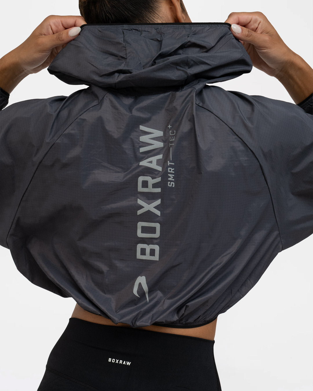 Genaro Cropped Windbreaker Hoodie - Charcoal