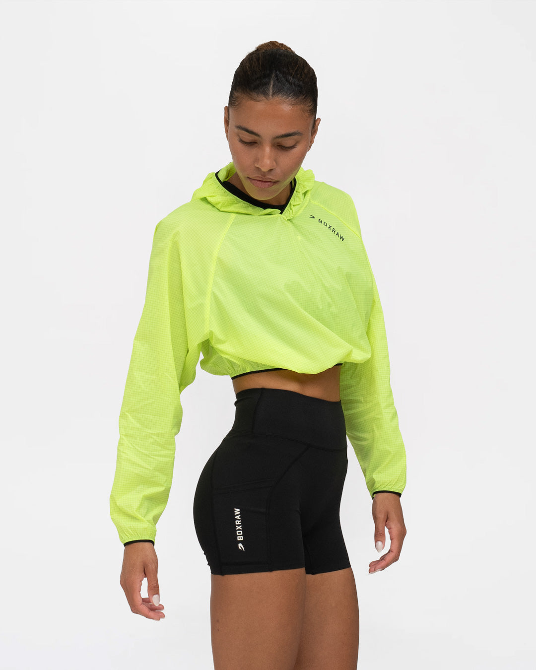Genaro Cropped Windbreaker Hoodie - Neon Yellow