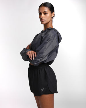 Genaro Cropped Windbreaker Hoodie - Charcoal