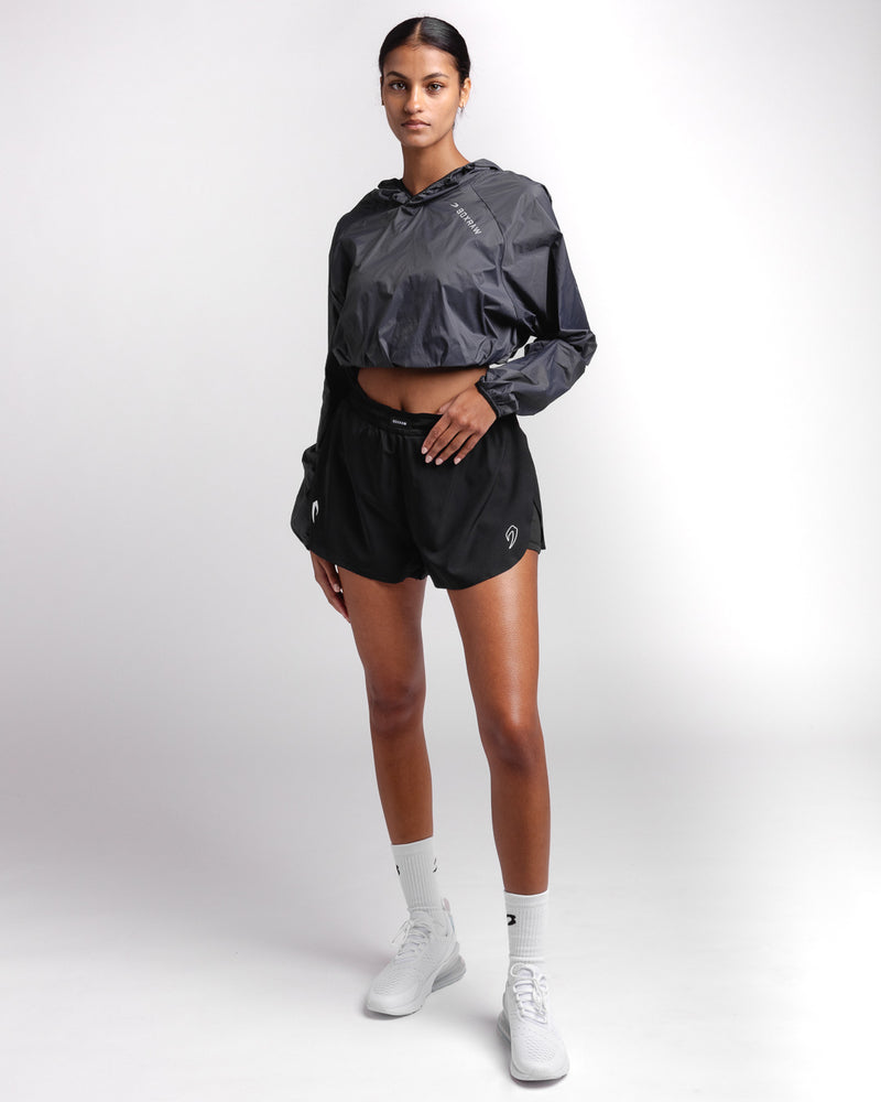 Genaro Cropped Windbreaker Hoodie - Charcoal