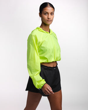 Genaro Cropped Windbreaker Hoodie - Neon Yellow