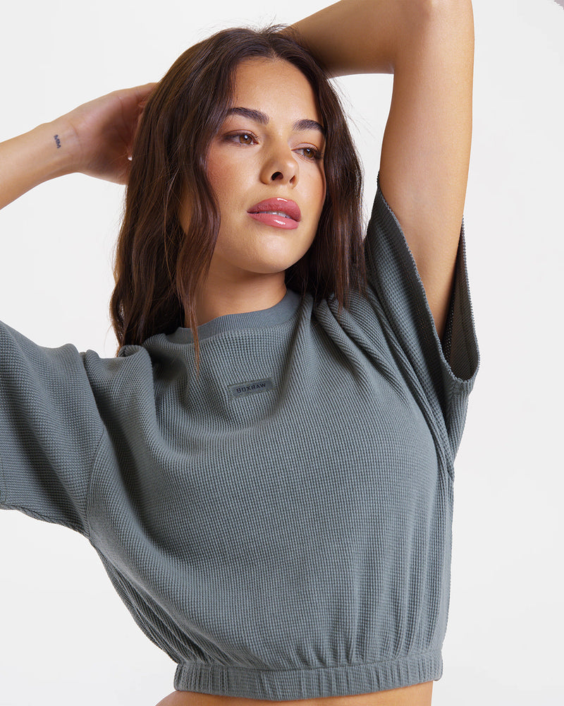 Shirley Waffle Cropped T-Shirt - Green