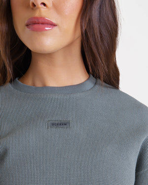Shirley Waffle Cropped T-Shirt - Green