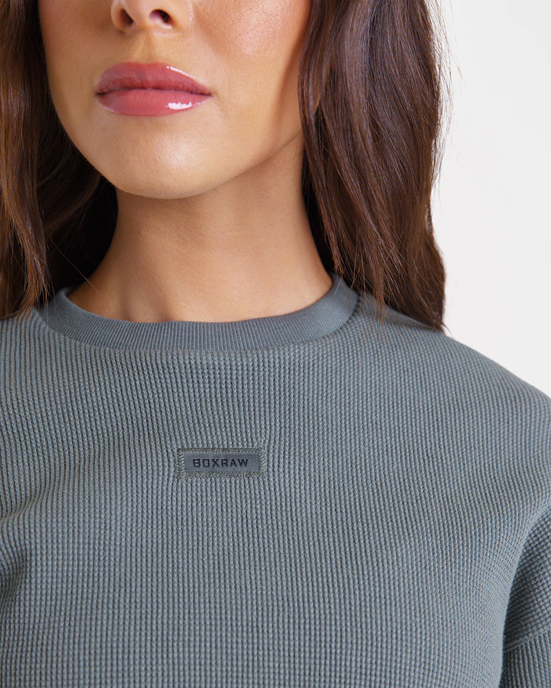Shirley Waffle Cropped T-Shirt - Green