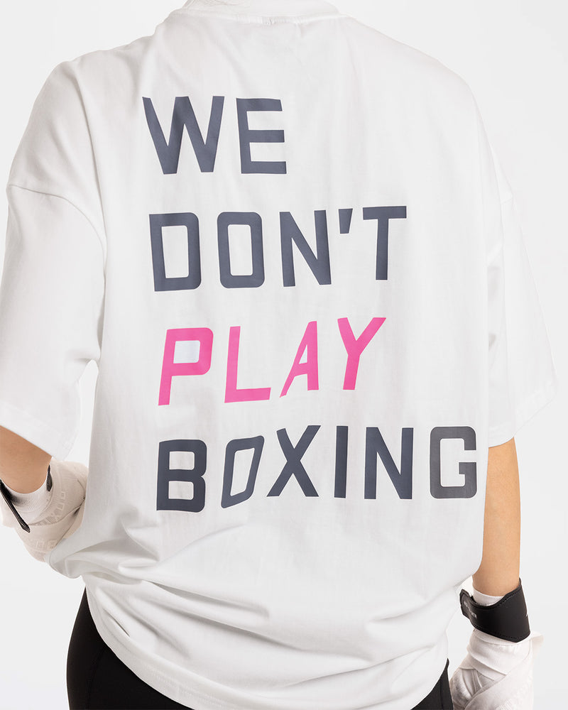 We Don't Play Boxing Oversized T-Shirt - White/Pink