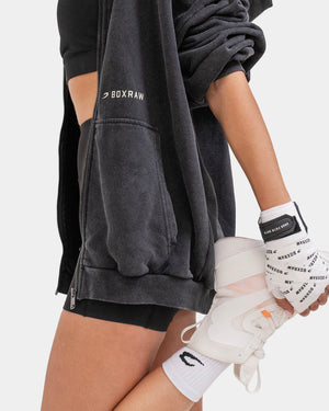 Sparring Club Oversized Zip Up Hoodie - Washed Black
