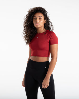 Training Short Sleeve Crop Top - Red