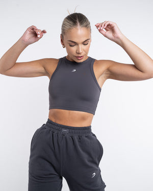 Essentials Racer Crop Top - Charcoal