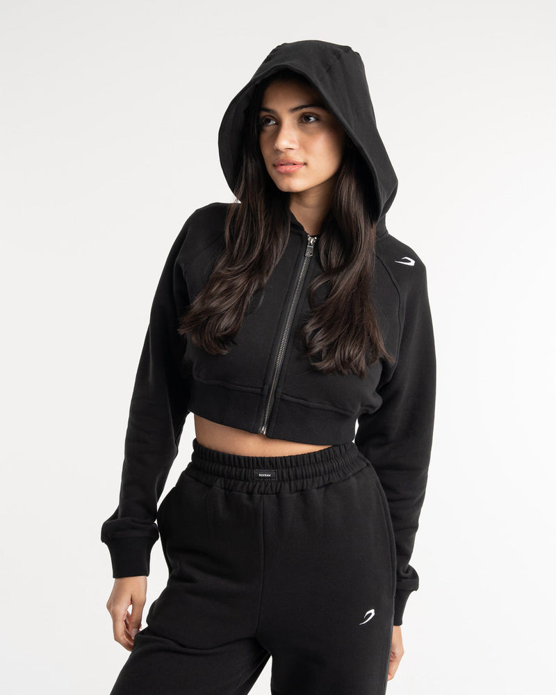 Winstone Cropped Zip Hoodie - Black